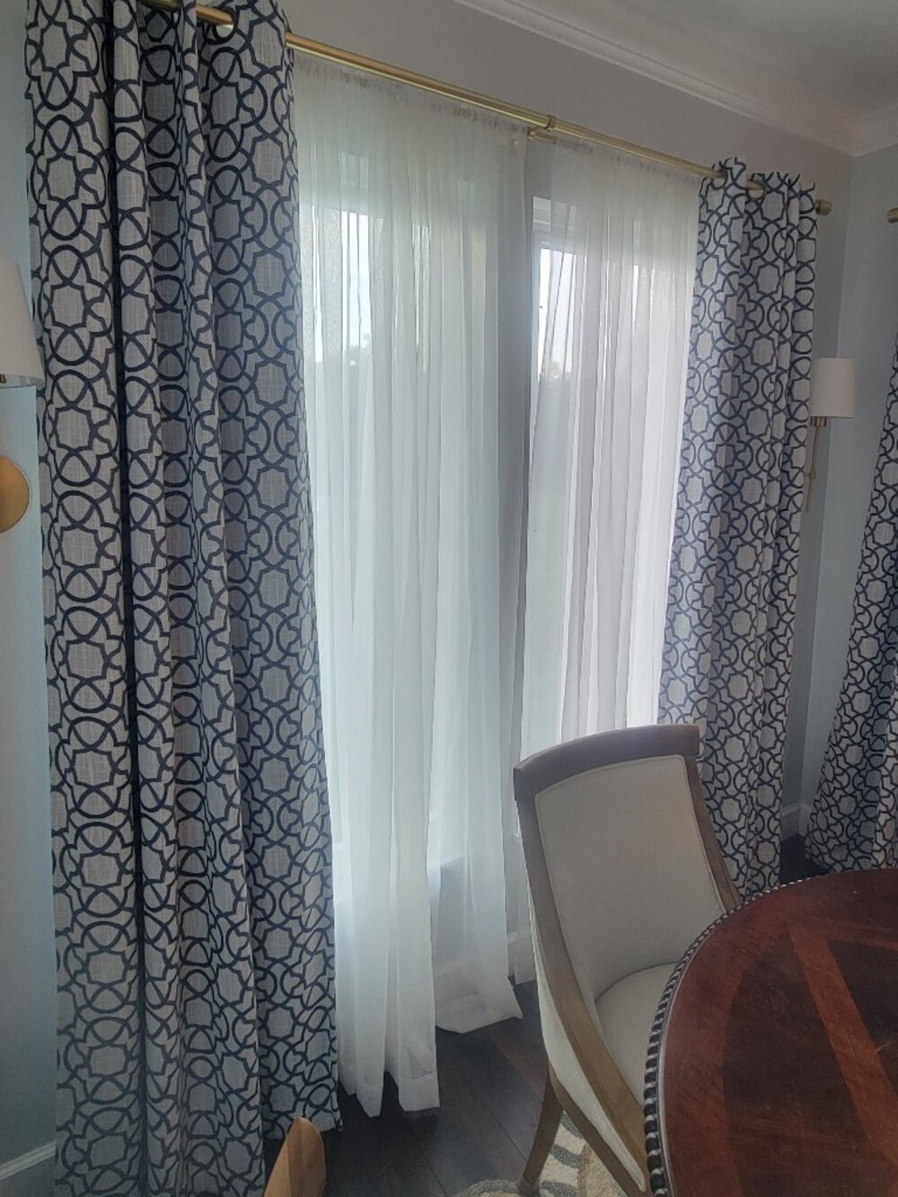 2 Panels 96" Blackout Navy and Off White Extra Long Blackout Geometric Curtains